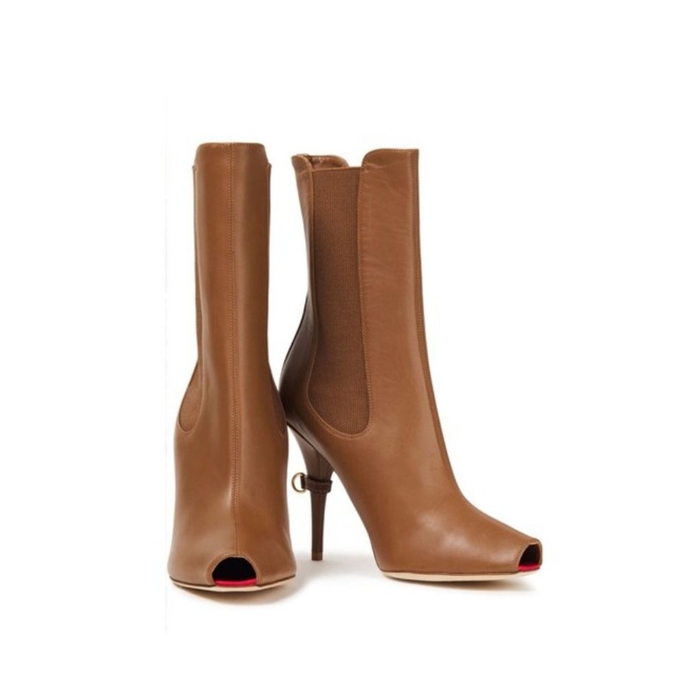 BURBERRY Brown Peep Toe Ankle Leather Boots Size Eu:36